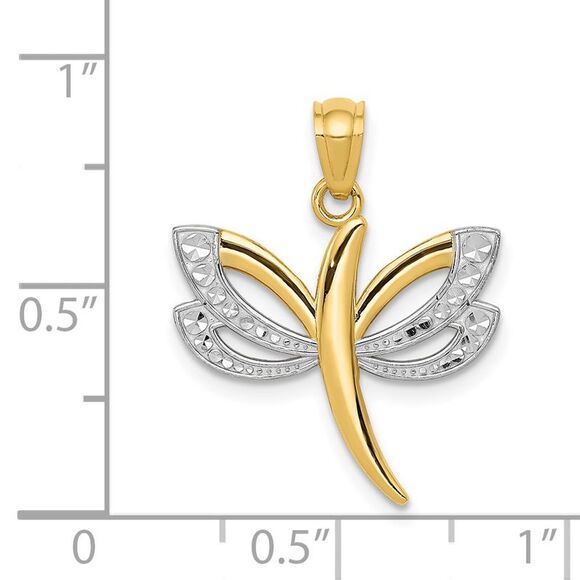 14k Yellow Gold and White Rhodium Two Tone Dragonfly Pendant, 18mm - Picture 4 of 5